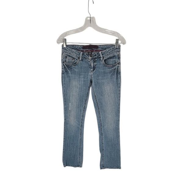 Refuge Boot Cut Jeans Womens Size 1S Mid Rise Embroidered Rear Blue Denim Pants - Picture 1 of 10